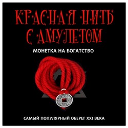 KN113-2 Красная нить с амулетом Монетка на богатство, цвет серебр.