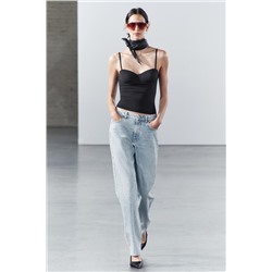 JEANS ZW COLLECTION WIDE LEG TIRO ALTO BRILLOS