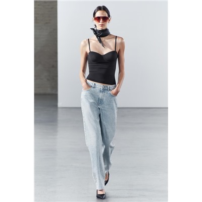 JEANS ZW COLLECTION WIDE LEG TIRO ALTO BRILLOS