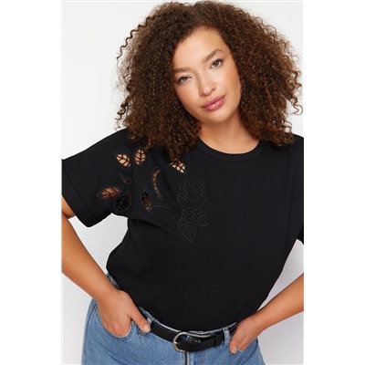 Black Brode Detail Basic 100 %хлопковой вязаной футболка TBBSS24BF00055
