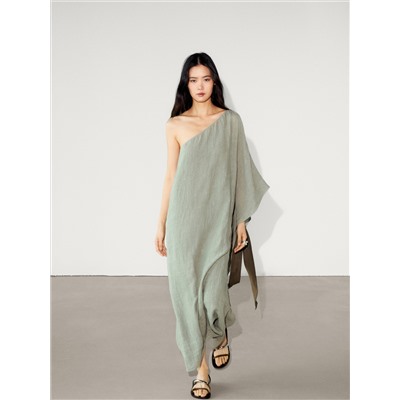 Vestido largo lino escote asimétrico