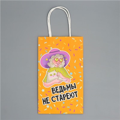Пакет подарочный крафтовый, упаковка, «Ведьма», Хеллоуин, 12 х 21 х 9 см