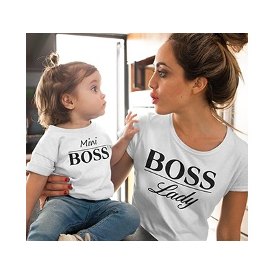 Футболки для мамы и ребенка "Lady Boss, Mini Boss" белые