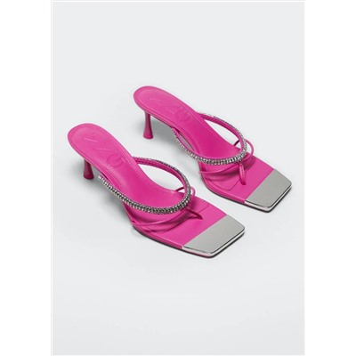Sandalia tacón tira strass -  Mujer | MANGO OUTLET España