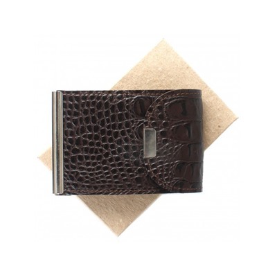Зажим для купюр Croco-зк-300 (карм на мелочи,  2 кнопки)  натуральная кожа коричневый кайман (62)  213082