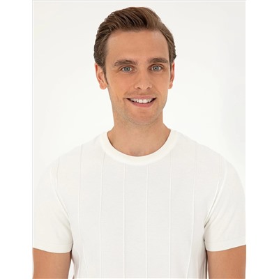 Ekru Slim Fit Bike Yaka Triko T -For