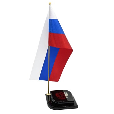 Подставка с флагом и гербом из обсидиана 90*90*320мм.