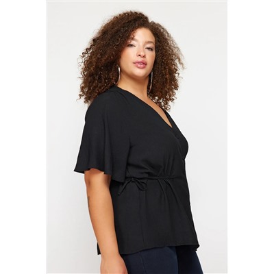 Черная плетеная v -neckline blouse tbbss22bz0753