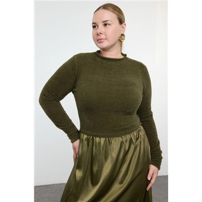 Khaki Midi Satin Woven Mix Triko платье tbbaw25ah00034