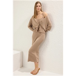 Brown V-Yaka Cardigan-Etek Knitwear Шесть-досрочный команда Twoss25au00049