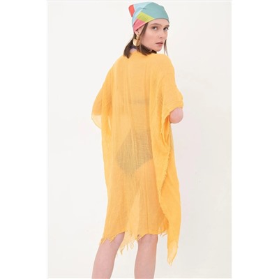 Женское длинное хлопковое кимоно горчичного цвета, парео Pr11200