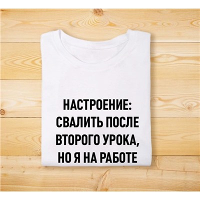 Футболка унисекс с надписью "Настроение: свалить после второго урока..."