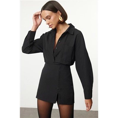 Черный передний каменный деталь короткая плетеная юбка Twoaw25sr00040