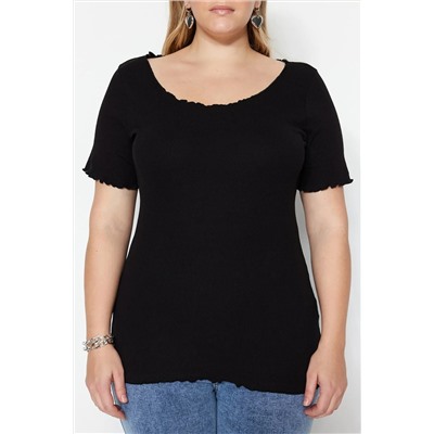 Черный валичный воротник вязание Blought Blouse TBBSS23BF00010