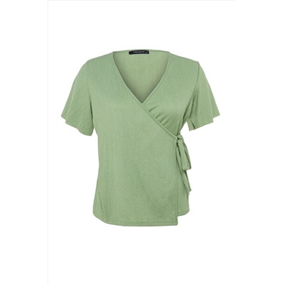 Dark Mint Cruve Binding Детальная вязаная блузка TBBSS23AH00126