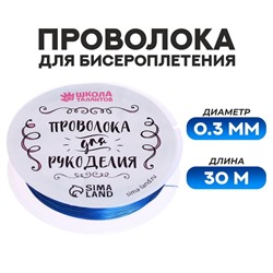 Проволока для творчества и бисероплетения, d=0.3 мм, 30 м, синий