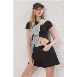 Черная юбка -сцепление 2 слоя шорты вязание спортивные шорты thmss25sr00002