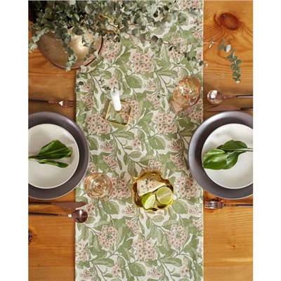 Дорожка на стол Этель Spring garden 40×149см, 100% хлопок, саржа 190 г/м², зелёная/розовая