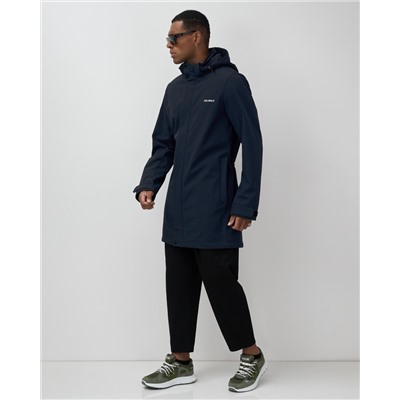 Парка спортивная мужская с капюшоном softshell темно-синего цвета 9565TS