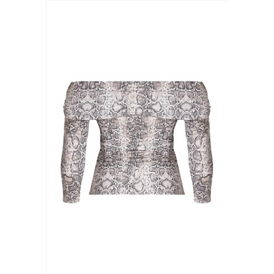 Beige Snake Patchered Catterned Carmen воротник Viscose вязание большие размеры блузка TBBAW25AF00020