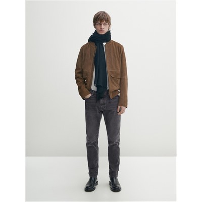 Chaqueta bomber piel ante bolsillos