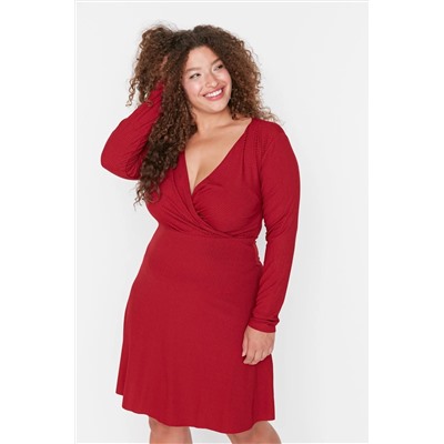 Red v -neck ниже Opened/Skateer Cruve вязание большого размера платье TBBAW23AH00020