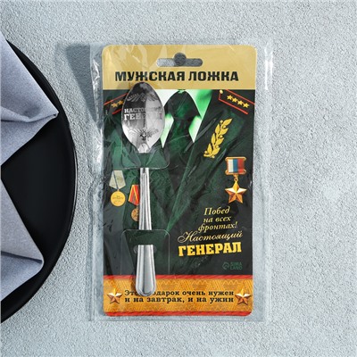 Ложка чайная с гравировкой «Настоящий генерал», на подарочной открытке, 3×14 см