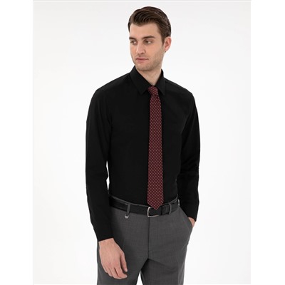 Black Slim Fit Basic рубашка с длинным рукавом