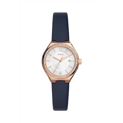 Reloj de cuarzo de piel Eevie - Azul marino y rosa dorado
