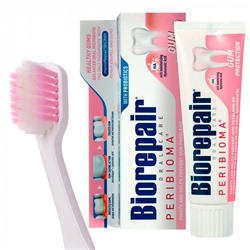 Набор Зубная паста Biorepair Peribioma Gum Protection для защиты десен, 75мл + Зубная щетка Biorepair CURVE Protezione Gengive UltraSoft