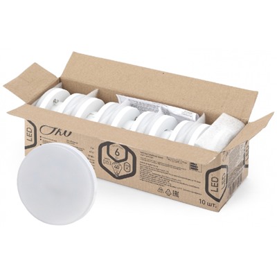 Нарушена упаковка.   Светодиодная лампа GX53 6W 2700К (теплый) Эра ECO LED GX-6W-827-GX53 (10-PACK) () Б0036545