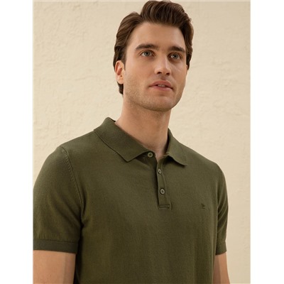 Кнопка с тонкой подгонкой хаки с Polo Yaka Knitwear T -For