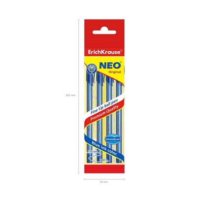 Набор ручек шариковых ErichKrause Neo Original, 4 штуки, узел 0.7 мм, тонкое письмо, чернила синие, длина линии письма 1000 метров