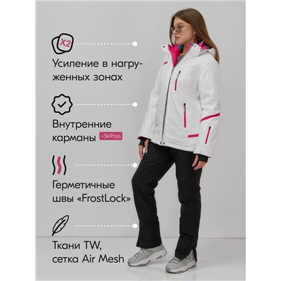 Горнолыжный костюм женский зимний белого цвета 07091Bl