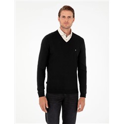 Black Slim Fit v -neck Основной вязаный свитер