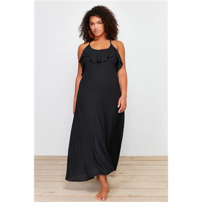 Black Maxi Boy воротник маховик Большой размер пляжный платье TBBSS24AH00133