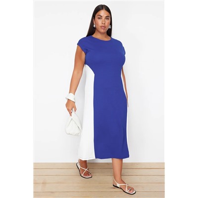 Saks -Ekru Color Block Midi Brind Kinting Big Size Платье TBBSS24AH00143