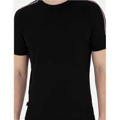 Black Slim Fit Bike Yaka Triko T -For