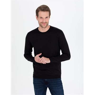 Black Slim Fit Bicycle Neck Sheam Смешанный базовый вязаный свитер