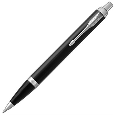 Ручка шариковая PARKER "IM Core Black Lacquer CT", черный глянцевый лак, детали хром, синяя, 1931665