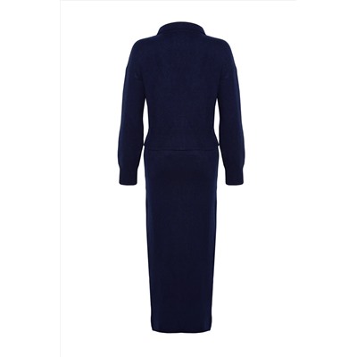 Navy Blue Texpper Soft Textured Knitwear Верхняя вершина набор Twoaw25au00036