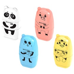 Точилка с ластиком 2 в 1 BRAUBERG KIDS "Зверушки", 2 отверстия, дизайн ассорти, 271989