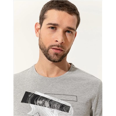Светло -серый меландж Slim Fit Print Print Cycling Bike T -For