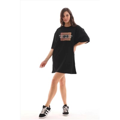 Футболка Oversize с круглым вырезом унисекс с принтом - черная