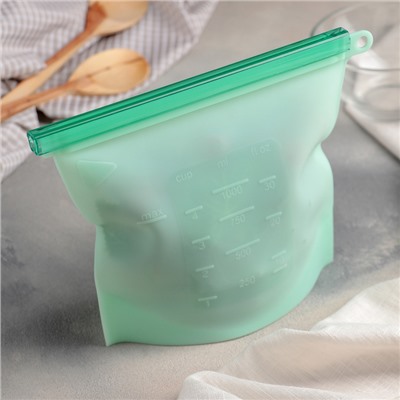 Пакет для хранения Доляна, силикон, 21,5×18 см, 1,1 л, zip lock, многофункциональный, герметичный, зелёный