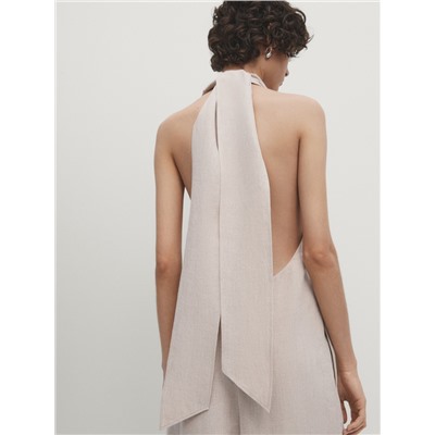 Linen blend halter jumpsuit
