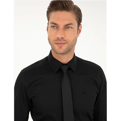 Black Slim Fit Basic рубашка с длинным рукавом