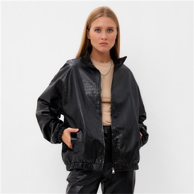 Жакет женский демисезонный MINAKU: Eco leather, чёрный, размер 46
