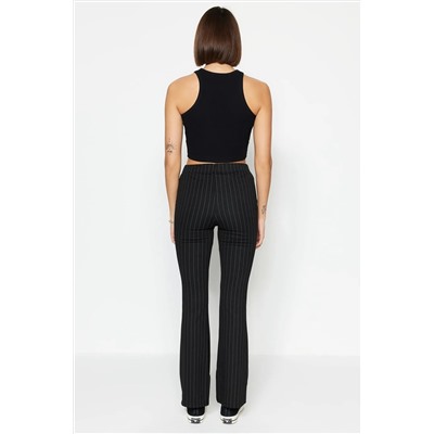 Black Smart Slit Flare/Испанская PaCa High Lumbar полосатые вязаные брюки Twoss23pl00126