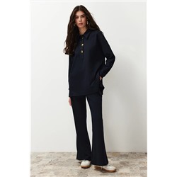 Черный негабаритный Polo Yaka Gold Button подробный вязание STET TCTSS24US00057